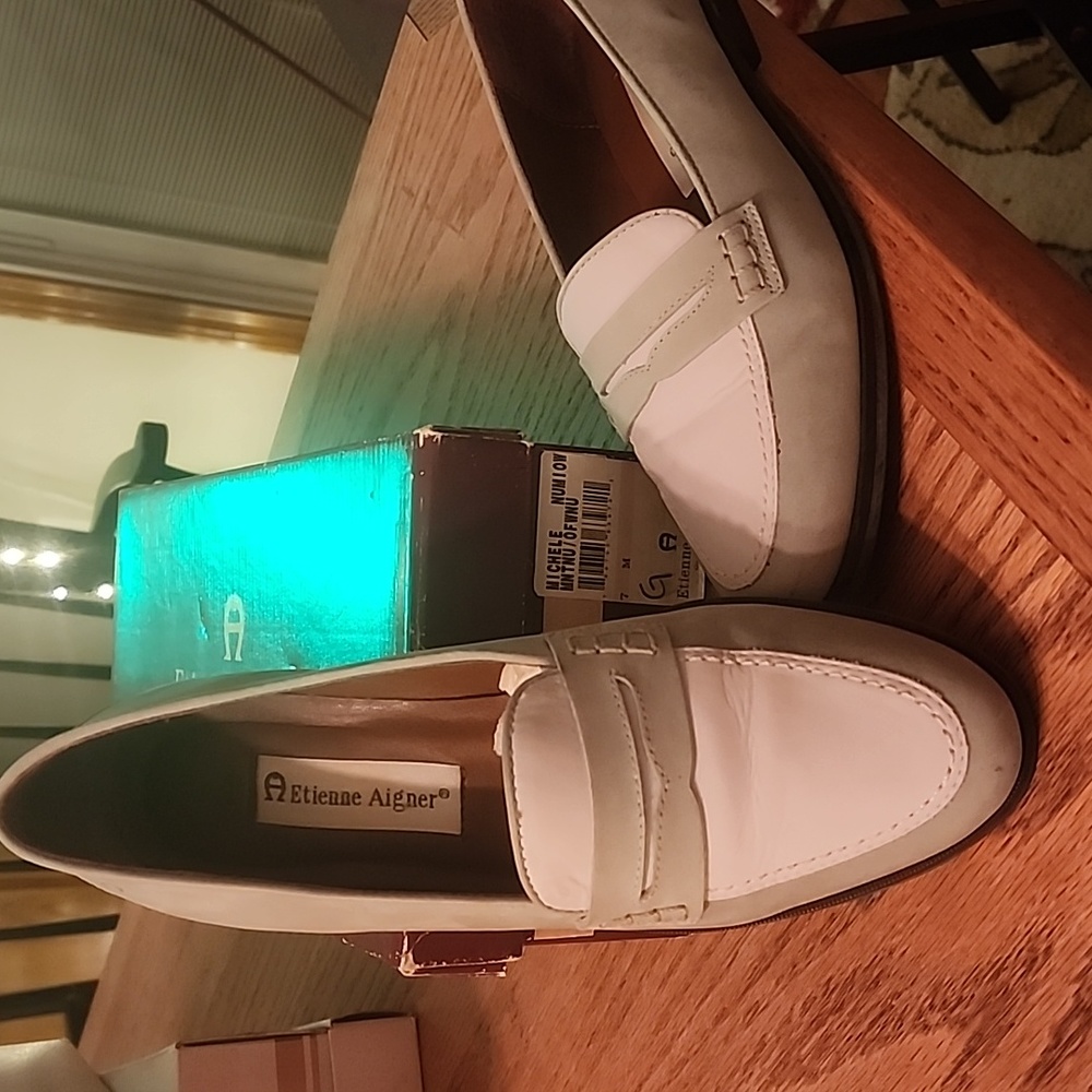 Muted mint green and off white loafer, all soft leather